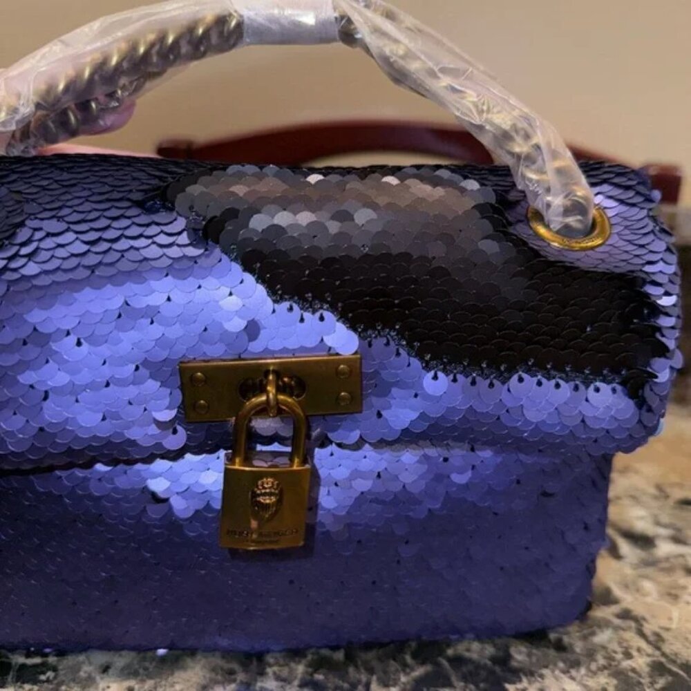 NWT Kurt Geiger Blue/Black Sequin Mini Brixton Crossbody Bag - Picture 7 of 8